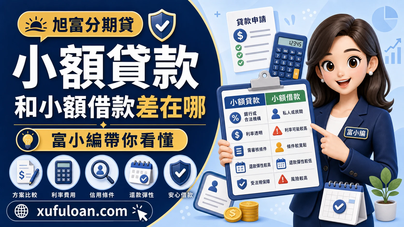 旭富分期貸小額貸款文章封面，富小編帶你看懂和小額借款差異與費用比較。