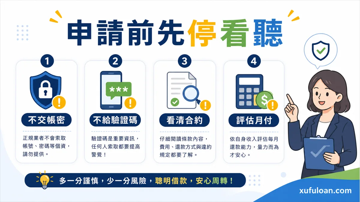 零卡分期申請前風險提醒，不交帳密、不給驗證碼、看清合約並評估月付。