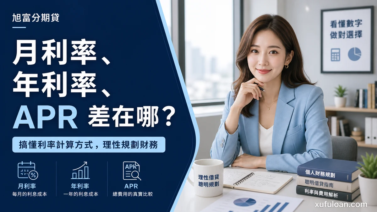旭富分期貸月利率、年利率、APR 差異文章封面,富小編整理借款前一定要會看的數字。