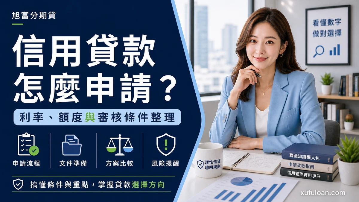 旭富分期貸信用貸款申請文章封面,整理利率、額度、文件與審核條件。