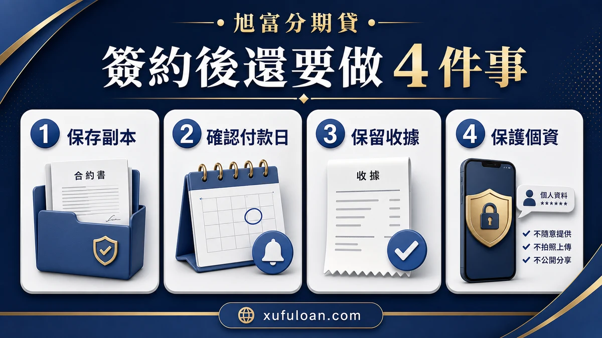 簽約後應保存副本、確認付款日、保留收據並保護個資。